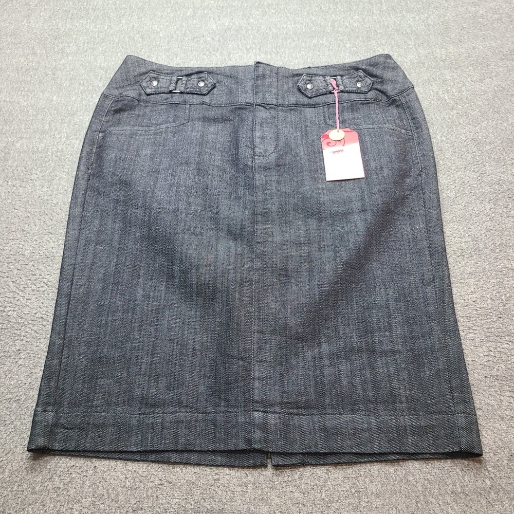 One Song Denim Skirt Womens L Dark Blue New Studded Pencil Stretch